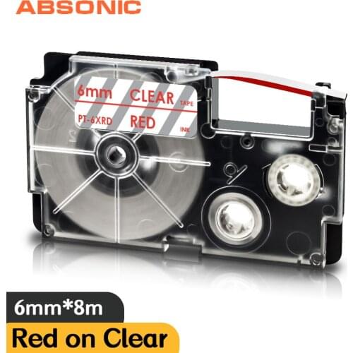 XR-6XRD Red on Clear Ribbon Printer Compatible Casio Label Tape 6mm XR Tape for Casio Label Maker KL-8100 KL-120 KL-820 KL-7200