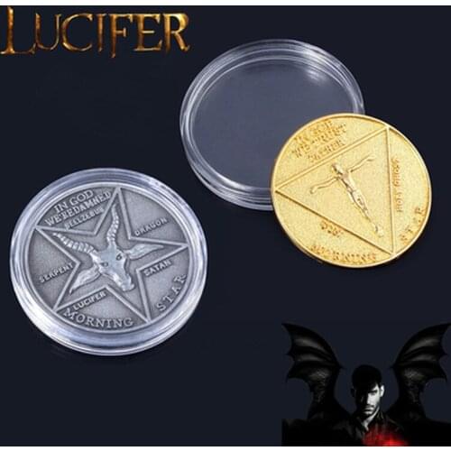 Lucifer Morningstar Satanic Pentecost Cosplay Coin Commemorative Coin Badge Halloween Metal Accessories Halloween Prop Coin