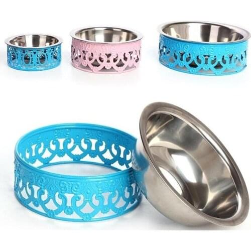 Pet Bowl Iron Rack Stainless Steel Crown Type Single Bowl Dogs Cats Drinking Water Dish Feeding Goods