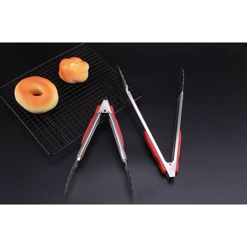 1PC 9 inch 12 inch 14 inch Kitchen Cooking Salad Serving BBQ Tongs Stainless Steel Plastic Handle Utensil PM 007