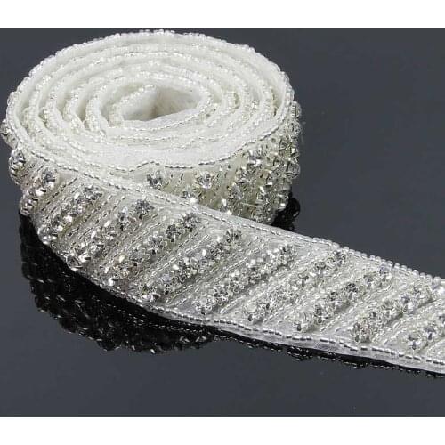 10Yards Hot Fix Rhinestone Applique Belt Silver Beaded Crystal Bridal Belt Rhinestone Trim for Wedding Dress