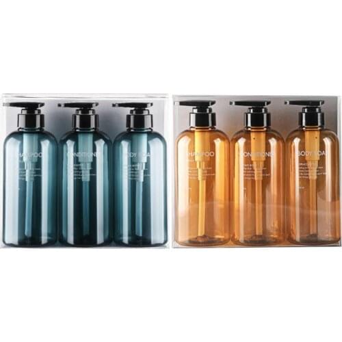 3Pcs 500ml Empty Bottle Set Shampoo Shower Gel Hair Conditioner Press Pump Soap Dispenser Body Wash Bathroom Refillable Bottle