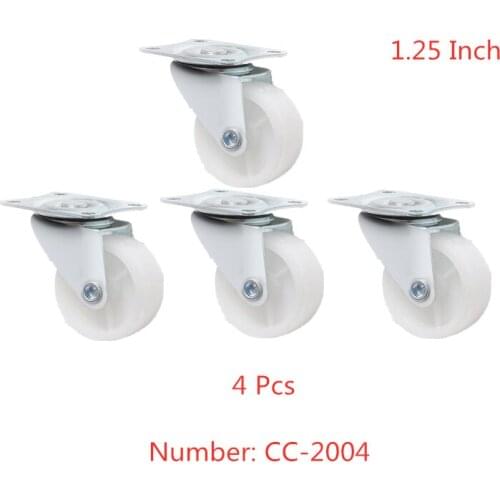 4 Pcs/Lot 1.25 Inch Furniture Caster White Pp Small Plastic Wheel Industrial Flat Bottom Universal