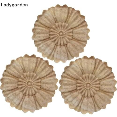 5PCS 8cm Wood Carved Long Onlay Applique Unpainted Statues Flower Walls Cabinets Door Vintage Home Decor Type Sculptures Craft