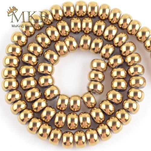 8mm Natural Rondelle Glods Plated Hematites Stone Beads Space Loose Beads For Jewelry Making DIY Bracelets Necklace Jewellery15"