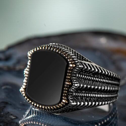 925 Sterling Silver Black Onyx Mens Ring Special Accessory Exclusive Ring for Men Onyx Gemstone Ring Made in Turkey