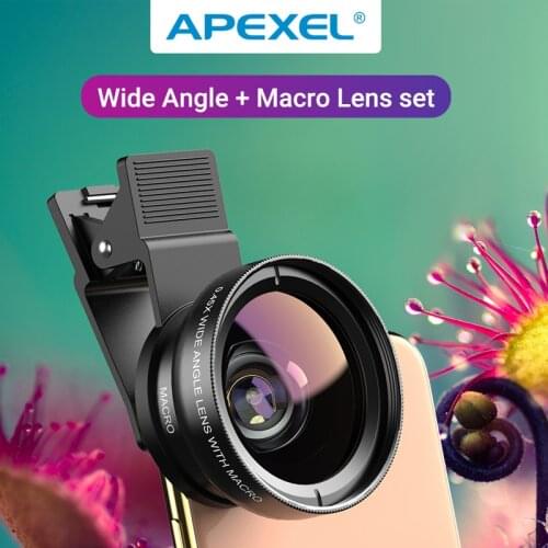 APEXEL HD 0.45x Super Wide Angle Lens 12.5x Super Macro Lens 2in1 Camera lens Kit with 37mm Universal clip for all smartphone