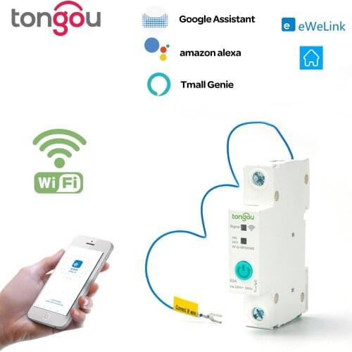 1P 63A DIN Rail WIFI Circuit Breaker Smart Switch Remote Control by Ewelink APP for Smart Home 63A with Leakage Protection