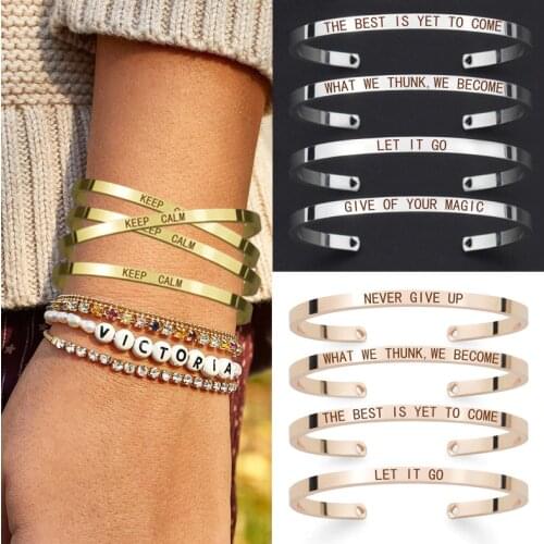 KEEP CALM Engraved Bangle CARPE DIEM,KINDRED SPIRITS Metal Lettering Bracelet CharmCuff Bracelets Women Fashion Accessories Gift