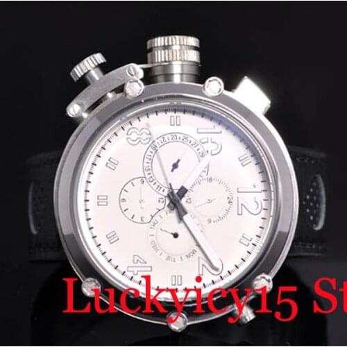 PARNIS Big Cool Automatic Mens Watch Week Date Indicator Big Crown 50mm White Dial Wristwatch