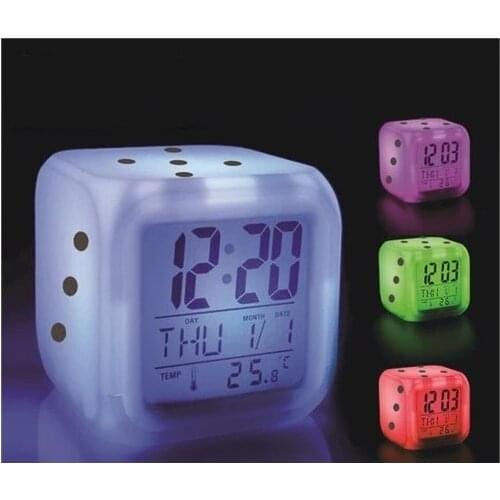 7 color Changing Alarm Digital Cube Table Clock Dice Night Lamp