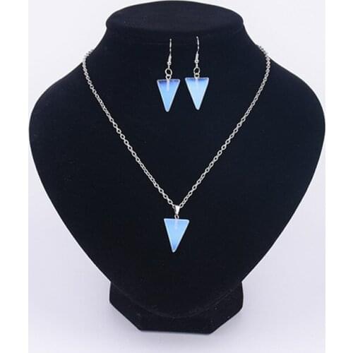 Druzy Fashion Natural Opal Triangle Pendant Necklace Set for Women Prom Party Decoration Fashion Jewelry