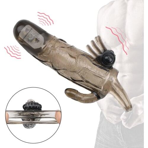 VATINE Double Vibrating Penis Sleeve Vibrator Penis Enlargement Extender Delayed Ejaculation Reusable Condom Sex Toys For Men