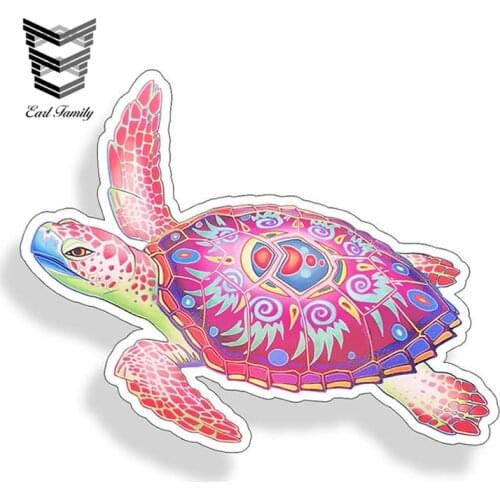 EARLFAMILY 13cm X 10.4cm for Sea Turtle Sticker Pink Blue Vinyl Car Laptop Cup Cooler Beach Boat Window Decal Funny Car Stickers