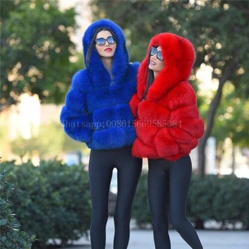 European Top sales Luxury hooded natural fox fur coats plush luxury amzing bubble real fur jackets