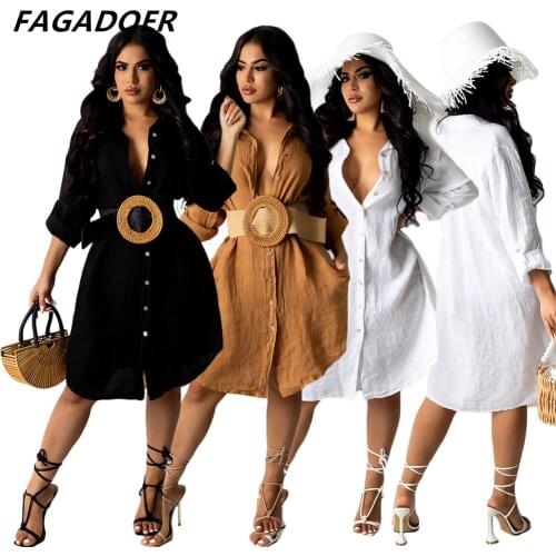 FAGADOER Solid Summer Dresses