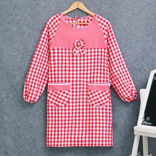 Apron long-sleeved Korean fashion cute waist kitchen gown adult female cooking apron bow tie overalls
