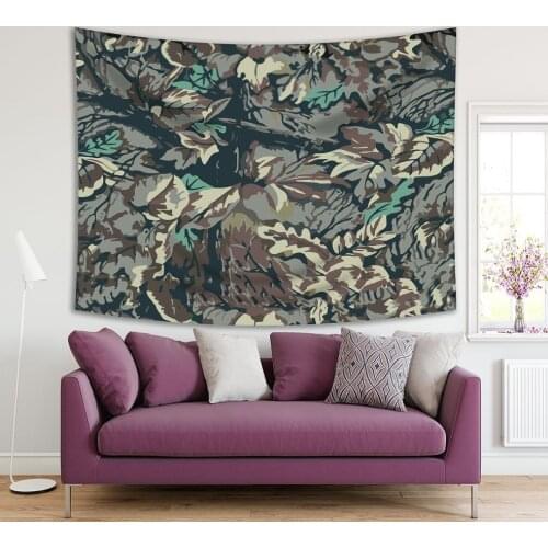 Tapestry Forest Camouflage Leaves Foliage Floral Patterns Jungle Nature Theme Artwork Printed Green Beige Brown Gray
