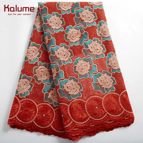 Kalume Diy Dress Fabric Stones African Cotton Lace Fabric High Quality Red Dresses African Lace Fabric For Dresses Robes H2399