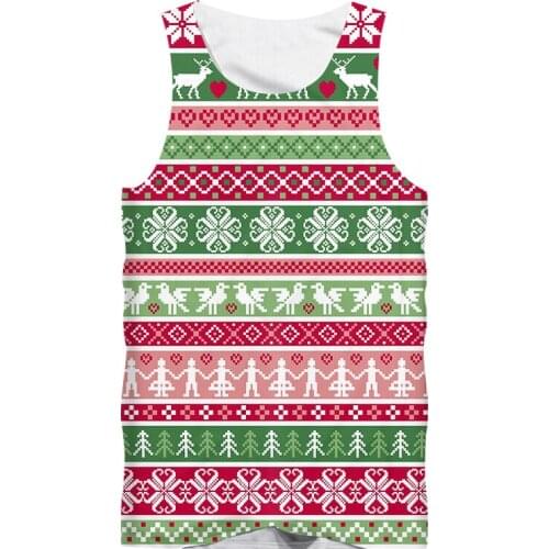 IFPD EU Size Funny Christmas 3D Printed Tank Top Men Xmas Sleeveless Casual Cartoon Pixel Style Party Fitness Sports Vest