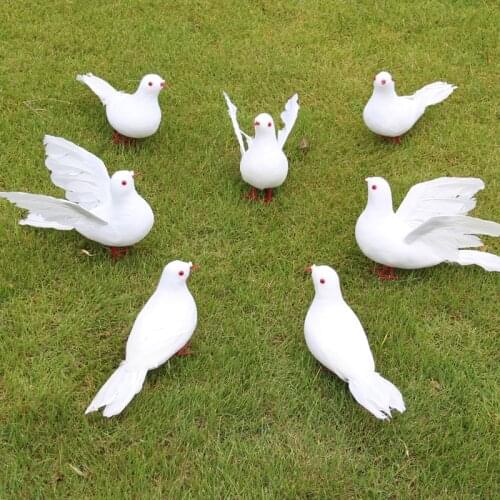 White Doves Feather Foam Artificial Lover Peace Pigeons Birds Home Garden Wedding Decor Imitation Bird Model Xmas Tree Props