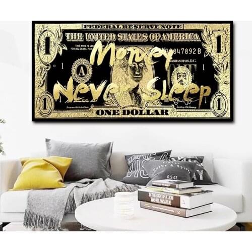Canvas Painting Prints Gold Wall Art Picture Dollars Money Art Posters for Living Room Home Decoracion
