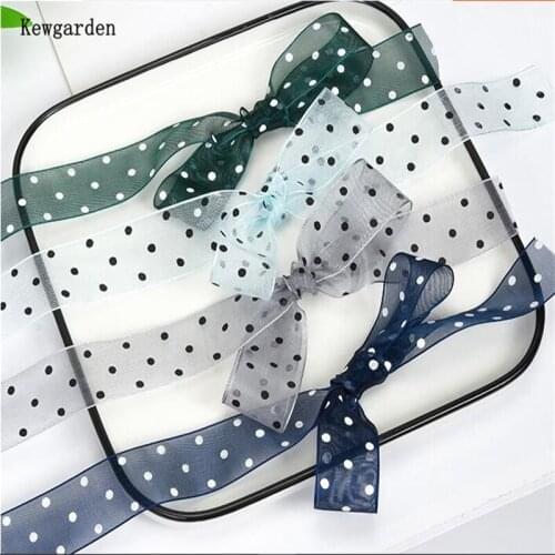 Kewgarden Dot Voile Ribbon 1" 25mm Handmade Tape DIY Hair Bowknot Accessories Packing Riband Wholesale 50 Yards