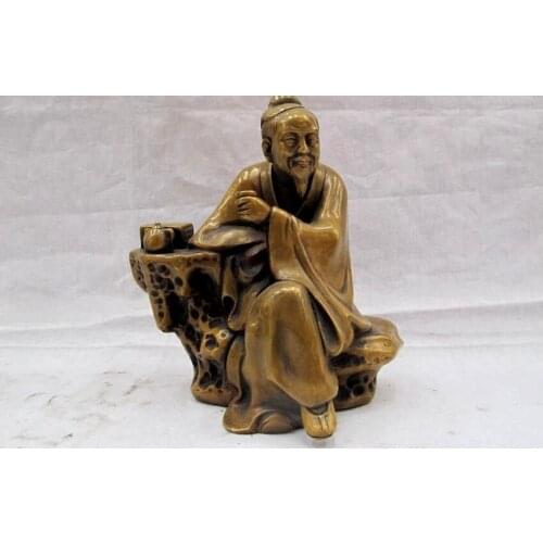 China Classic Pure Bronze Copper Tea Immortal - Lu Yu Man Drink tea Statue