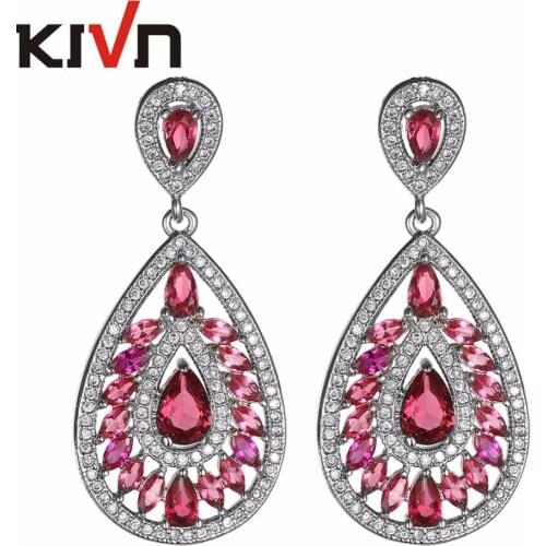 KIVN Fashion Jewelry Luxury Drop Dangle Pave Blue CZ Cubic Zirconia Womens Girls Bridal Wedding Earrings 10pcs Lot Wholesale