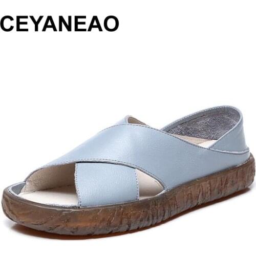 CEYANEAO Genuine Leather Summer Soft sandalia feminina Shoes Breathable Light Beach Casual Quality Walking summer shoes Sandals