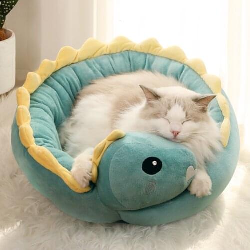 Pet Cat Bed House Dinosaur Round Small Dog Beds for Cats Lovely Puppies Mat Soft Sofa Dogs Nest Warm Kitten Sleep Mats Products