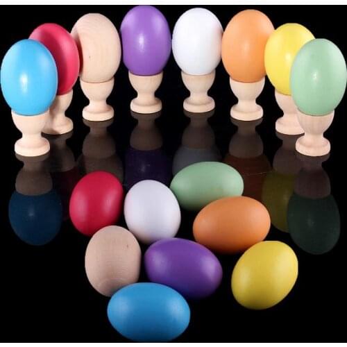 Simulation Wood Egg with Holder Base DIY Hand Painted Wooden Easter Eggs for Children Kids Gift SN3698