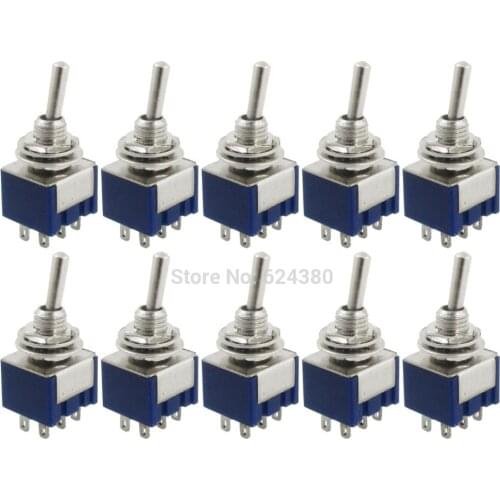 MTS-202 DPDT 2P2T Toggle Switch ON/OFF Two 2 Position Lock 6 Pin 6mm Threaded 6A 125V AC 1 Pack X ( 10 Pcs / Lots)