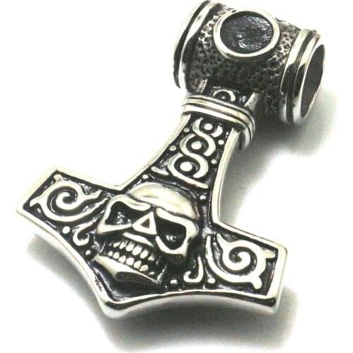 58g Men Boy Cool 316L Stainless Steel Big Polishing Big Thors Hammer Skull Two-sided Pendant