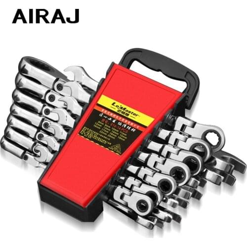 AIRAJ8-19mm Wrench Set Dual Purpose Ratchet Multifunction Adjustable Torque Wrench Universal Wrench Car Repair Tool With Storage
