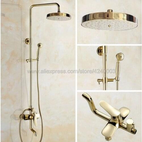 Golden Brass Bath Shower Faucets Set Bathtub Mixer Faucet Rainfall Shower Tap Bathroom Exposed Shower Mixer Tap Kgf305