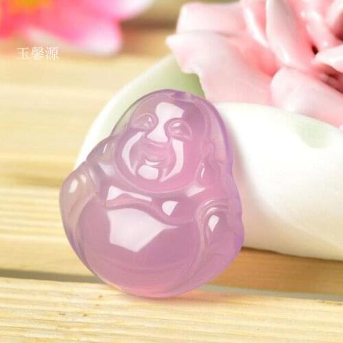 Natural Chalcedony Jade Buddhism Necklace Jewelry Fine Jewelry Pink Green Pendant Christmas Gift