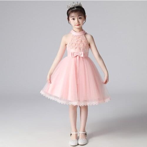 Girl princess dress elegant evening dress girl dress bow fluffy net gauze dress wedding party dress children stage catwalk dress