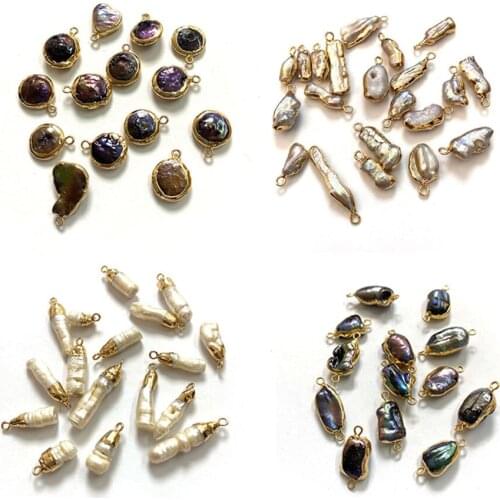 Natural Freshwater Pearl Pendant Plum Shape Double Hole Pendant for DIY Ladies Fashion Bracelet Earrings Necklace Accessories