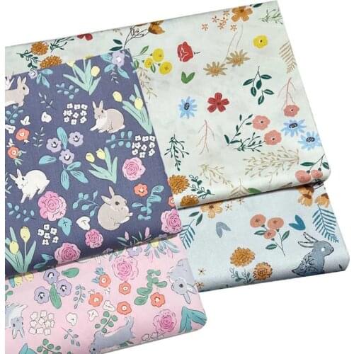 Cartoon DARK LIGHT GRAY PINK BEIGE Rabbit Flowers 100% Cotton Twill Fabrics For Bedding Kids Clothes Dress Patchwork Quilt Craft