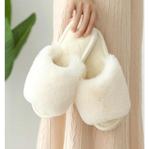 Plush Warm Slides Women Home Slippers Fluffy Indoor Shoes Ladies Flip Flops Flat Fur Female Slippers Pink White Comfort Footwear