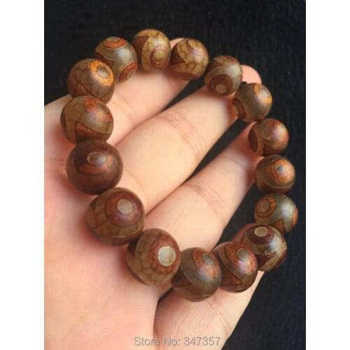 Old Three Eyed Dzi Tortoise Agate Bracelet Round Beads Tibet Old Beads Prayer Beads Free Shipping