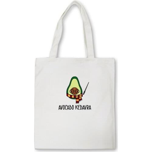 Cute Avocado Print Reusable Shopping Bag Cartoon Shopper Shoulder Bags Women Canvas Tote Bags Printing Eco Bag