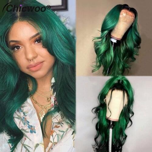 Dark Green Wig Ombre Lace Front Human Hair Wigs Brazilian Virgin Hair Wigs HD Transparent Body Wave T Part Lace Wig Human Hair