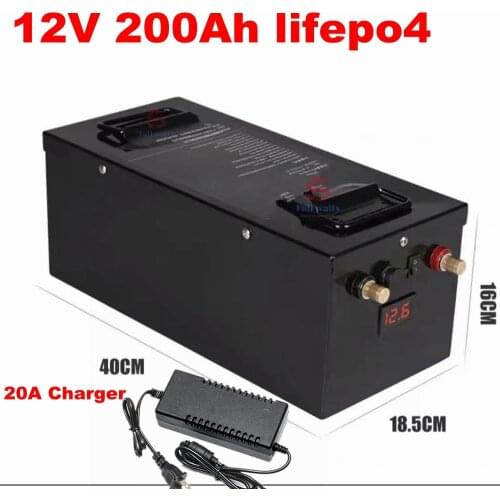 Waterproof Lifepo4 12V 200AH lithium battery capacity 100A BMS 4S for 1200W inverter EV Fishing boat propeller +20A Charger