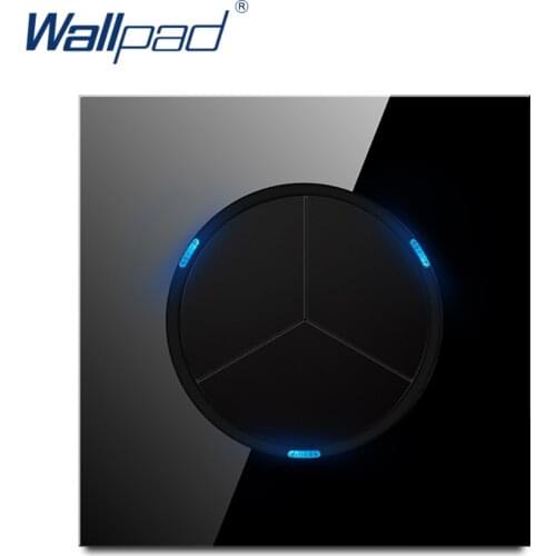 Wallpad L6 Black Glass 3 Gang 1 Way Wall Light Switch Random Click Push Return Button With LED Indicator Tempered Glass Panel