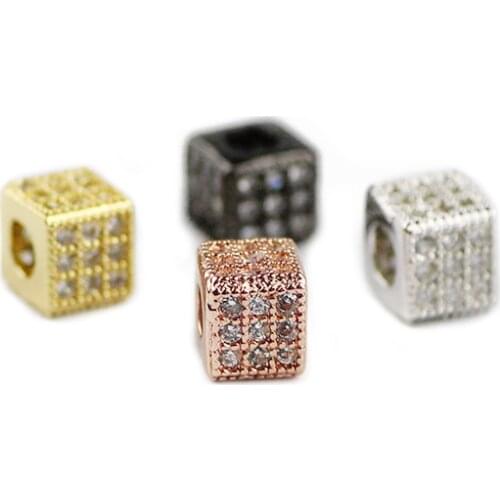 YHBZRET 4pcs Square Shape Copper Spacer beads Inlay White Crystal Cube Metal charms Loose bead For Jewelry making bracelet DIY