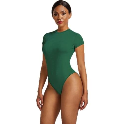 Lady Black Casual Knitted Party Sexy Bodysuit Women Neck Short Sleeve Summer Bodysuit Female Bodysuit Solid Body Mujer