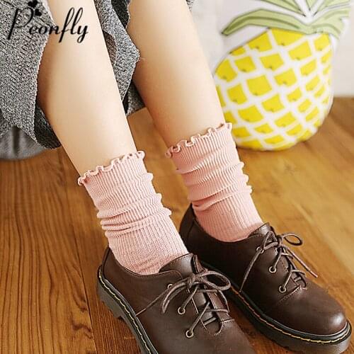 PEONFLY Fashion Lace Ruffles Soft Cotton Women Socks High Quality Autumn Winter Kawaii Harajuku Socks Sweet Calcetines Mujer