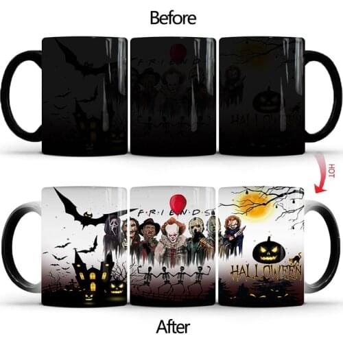 1Pcs Creative Pumpkin Skeleton Discoloration Magic Mug 350mL Color Changing Cup Coffee Tea Milk Ceramic Mug Best Halloween Gifts